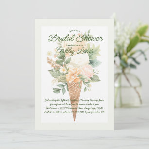 Greenery Ice cream cone, Boho foral ice cream Invitation