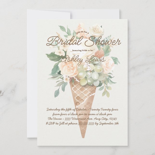 Greenery Ice cream cone floral bridal shower Invitation (Front)