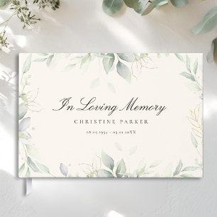 Greenery "In Loving Memory" Beige Funeral Guest Book