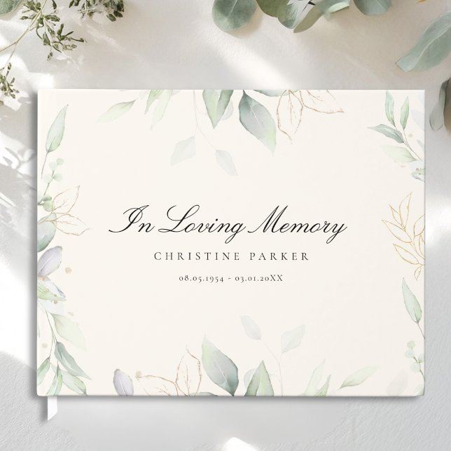 Greenery "In Loving Memory" Beige Funeral  Guest Book (Greenery "In Loving Memory" Beige Funeral Guest Book)