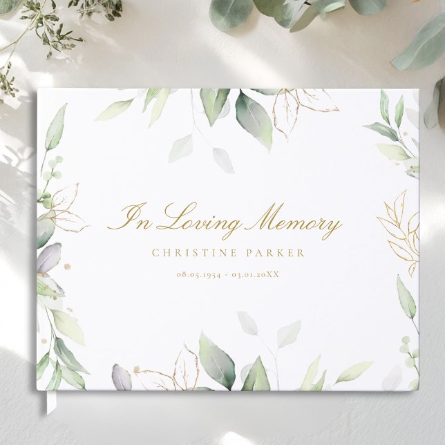 Greenery "In Loving Memory"  Funeral Guest Book (Greenery "In Loving Memory" Photo Funeral Guest Book)