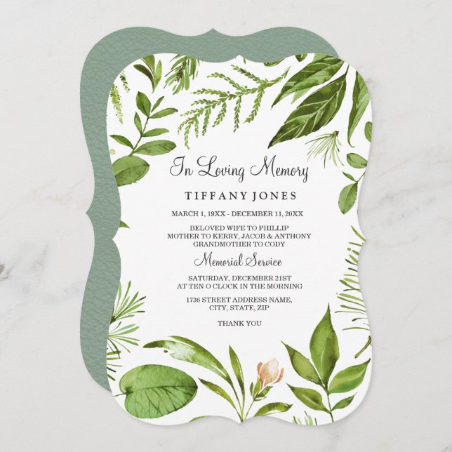 Greenery In Loving memory memorial announcement (Front/Back)