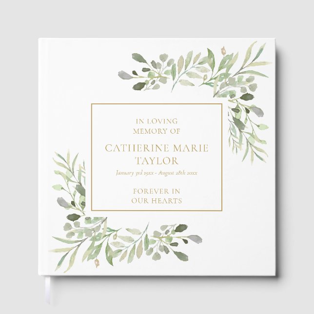 Greenery In Loving Memory Memorial Funeral Guest Book (Front)