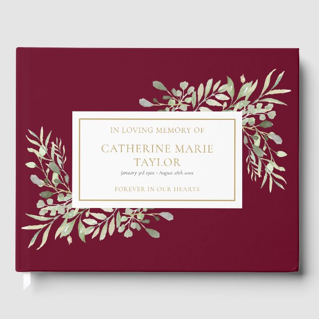 Greenery In Loving Memory Memorial Funeral  Guest Book (Front)