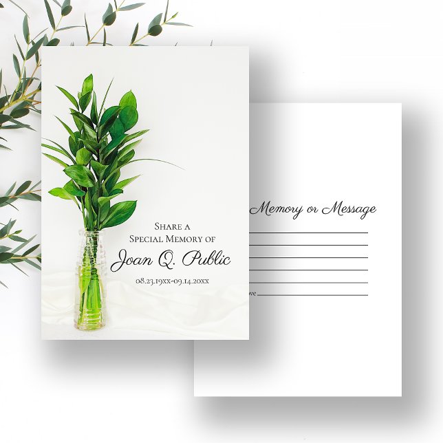 Greenery in Vase Share a Memory Funeral Keepsake Card (Creator Uploaded)