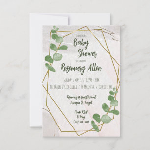 Greenery, Ivory, and Gold Frame Baby Shower Invitation