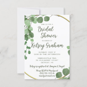 Greenery, Ivory, and Gold Frame Bridal Shower Invitation