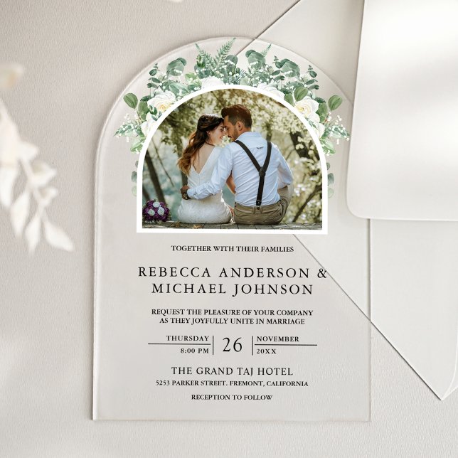 Greenery Ivory Floral Arch Wedding Acrylic Invitations (Creator Uploaded)