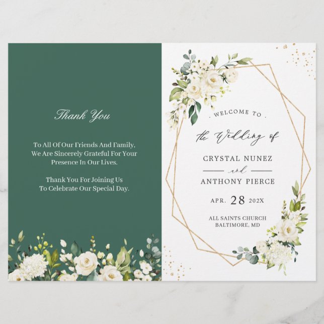 Greenery Ivory Floral Folded Wedding Program (Front)