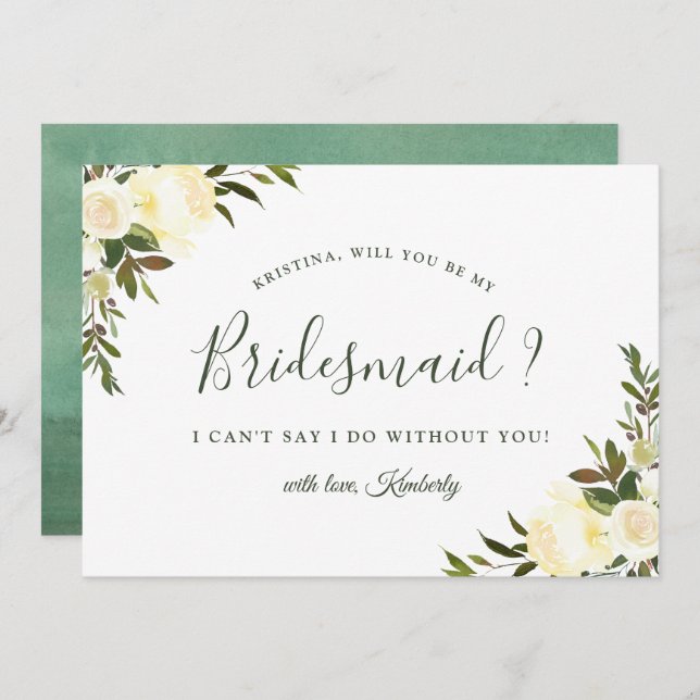 Greenery Ivory Floral Will You Be My Bridesmaid Invitation (Front/Back)
