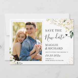 Greenery Ivory Gold Floral Photo Save the New Date