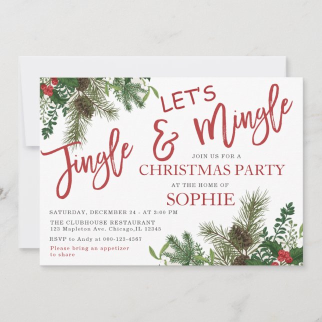 Greenery Jingle and Mingle Holiday Christmas Party Invitation (Front)
