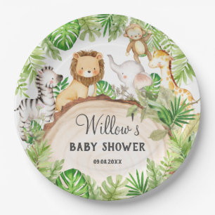 Greenery Jungle Animals Baby Shower 1st Birthday  Paper Plate