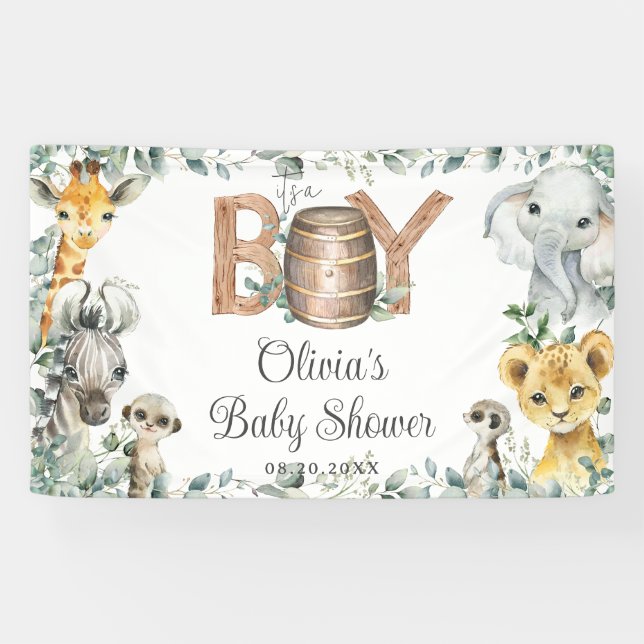 Greenery Jungle Animals Baby Shower Backdrop Banner (Horizontal)