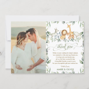 Greenery Jungle Animals Baby Shower Birthday Photo Thank You Card