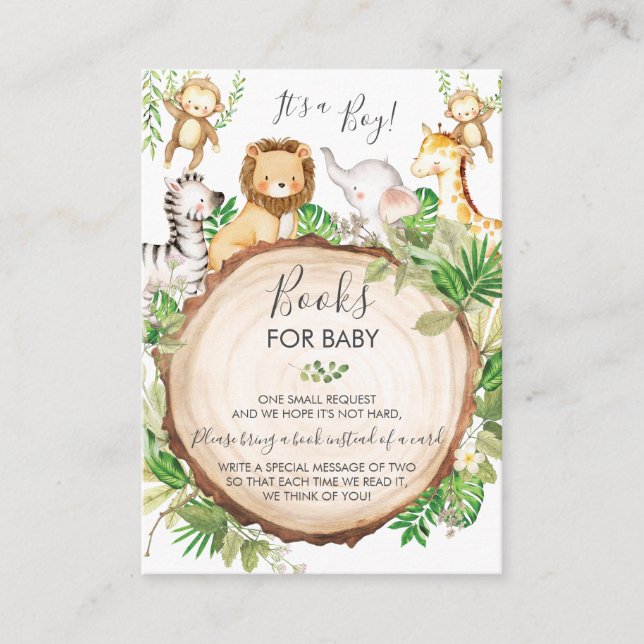 Greenery Jungle Animals Baby Shower Books for Baby Enclosure Card (Front)