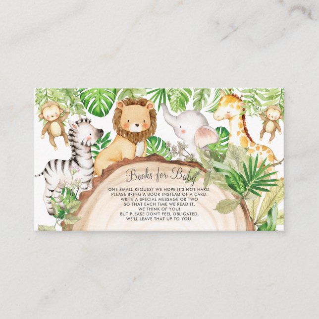 Greenery Jungle Animals Baby Shower Books for Baby Enclosure Card (Front)