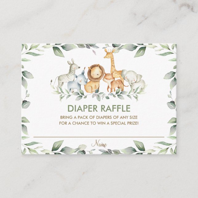 Greenery Jungle Animals Baby Shower Diaper Raffle Enclosure Card (Front)
