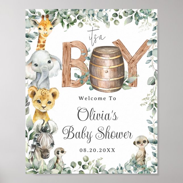 Greenery Jungle Animals Baby Shower Welcome  Poster (Front)