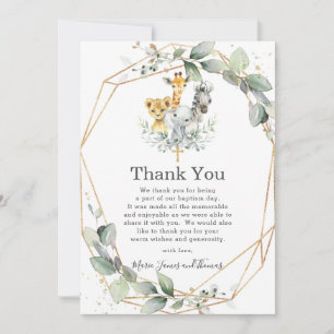 Greenery Jungle Animals Baptism Thank You Card