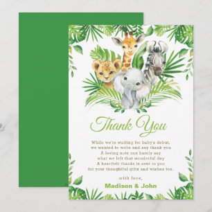 Greenery Jungle Animals Gender Neutral Baby Shower Thank You Card