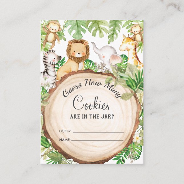 Greenery Jungle Animals Guess How Many Cookies  Enclosure Card (Front)