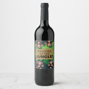 Greenery Jungle Animals Safari  Wine Label