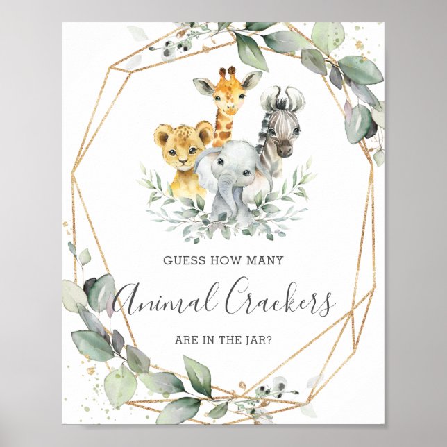 Greenery Jungle Guess Animal Crackers in Jar Game Poster (Front)