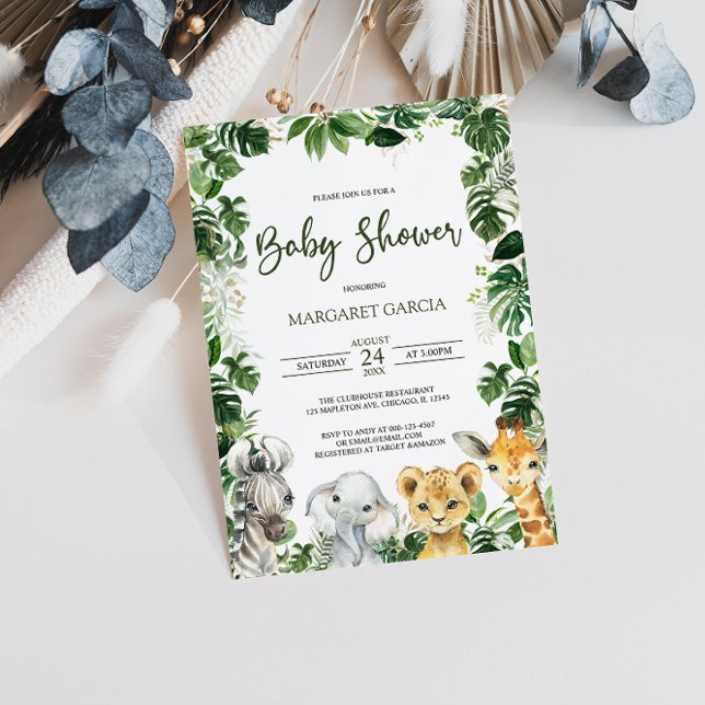 Greenery Jungle Safari Animals Baby Shower  Invitation (Creator Uploaded)