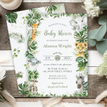 Greenery Jungle Safari Animals Boy Baby Shower  Invitation<br><div class="desc">Personalise this rustic chic baby shower invitation with your details easily and quickly, simply press the customise it button to further re-arrange and format the style and placement of the text.  This awesome invitation features watercolor cute jungle animals and lush tropical foliage. All text is editable! Great for baby shower,...</div>