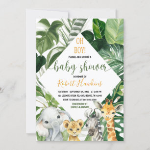 Greenery Jungle safari Baby Shower Invitation Boy