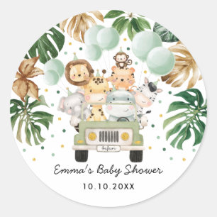 Greenery Jungle Safari Wild Animals Baby Shower Classic Round Sticker