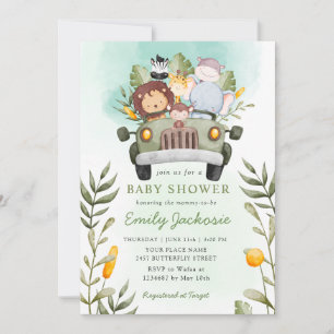 Greenery jungle Safari Wild Animals Baby Shower  Invitation