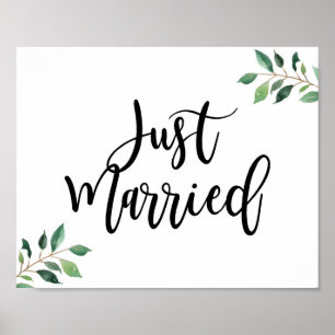 Greenery Just Married Calligraphy Sign