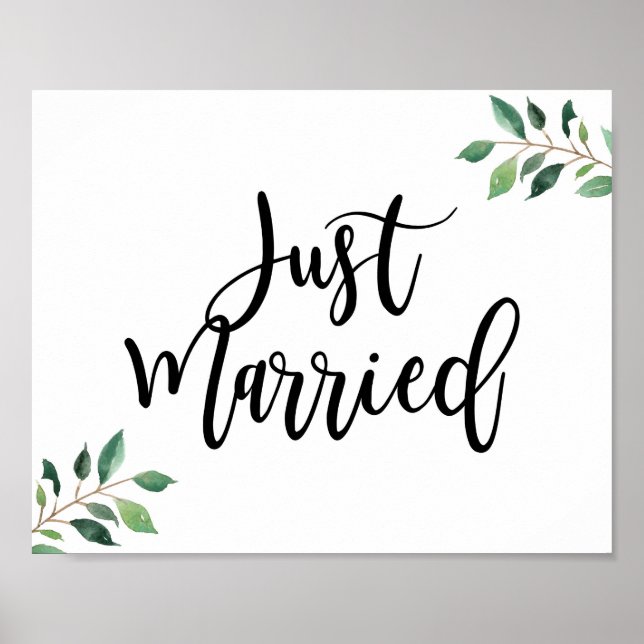 Greenery Just Married Calligraphy Sign (Front)