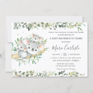 Greenery Koala Twins Gender Neutral Baby Shower  Invitation