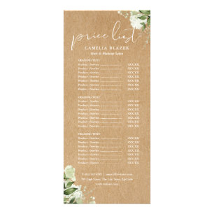 Greenery Kraft Salon Service Menu Price List