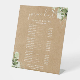 Greenery Kraft Salon Service Menu Price List Pedestal Sign