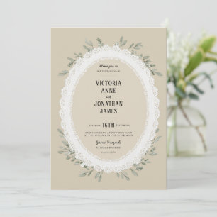 Greenery Lace Watercolor Photo Wedding Invitation