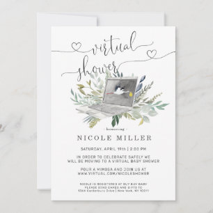 Greenery Laptop   Virtual Baby Shower Invitation