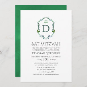 Greenery Laurel Crest Bat Mitzvah Invitation