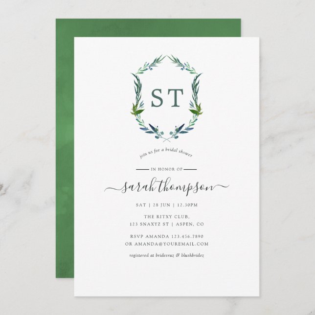 Greenery Laurel Crest Bridal Shower Invitation (Front/Back)