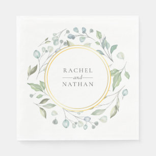 Greenery Laurel Garland Faux Gold Foil Wedding Napkin