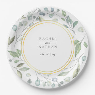 Greenery Laurel Garland Faux Gold Foil Wedding Paper Plate