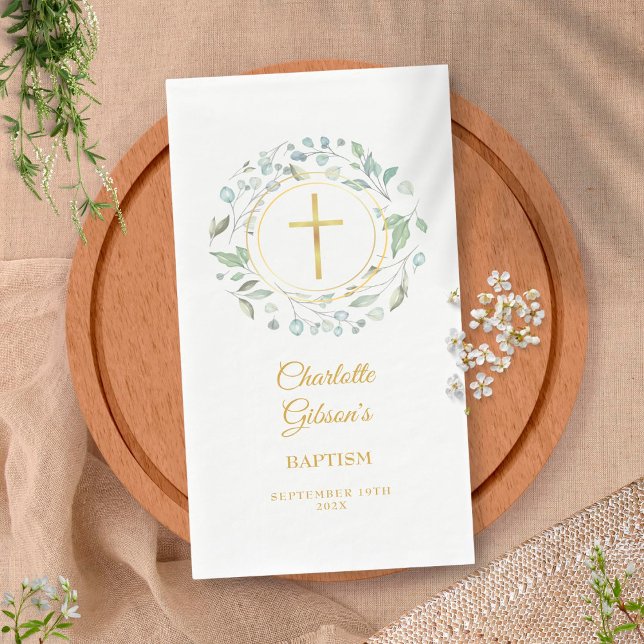 Greenery Laurel Garland Gold Baptism Christening Napkin (Creator Uploaded)