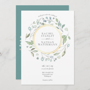 Greenery Laurel Garland Gold Geometric Wedding Invitation