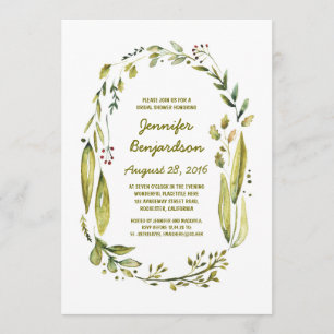 Greenery Laurel Watercolor Bridal Shower Invitation