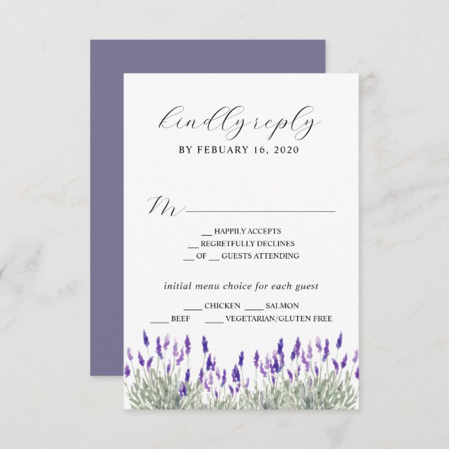 Greenery Lavender Lilac Purple Lila Wedding RSVP E Enclosure Card (Front/Back)