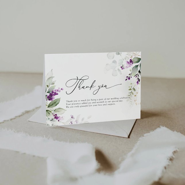 Greenery Lavender Wedding Flat Thank You Cards (Creator Uploaded)