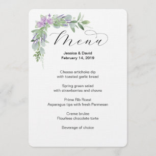 Greenery & Lavender Wedding Menu